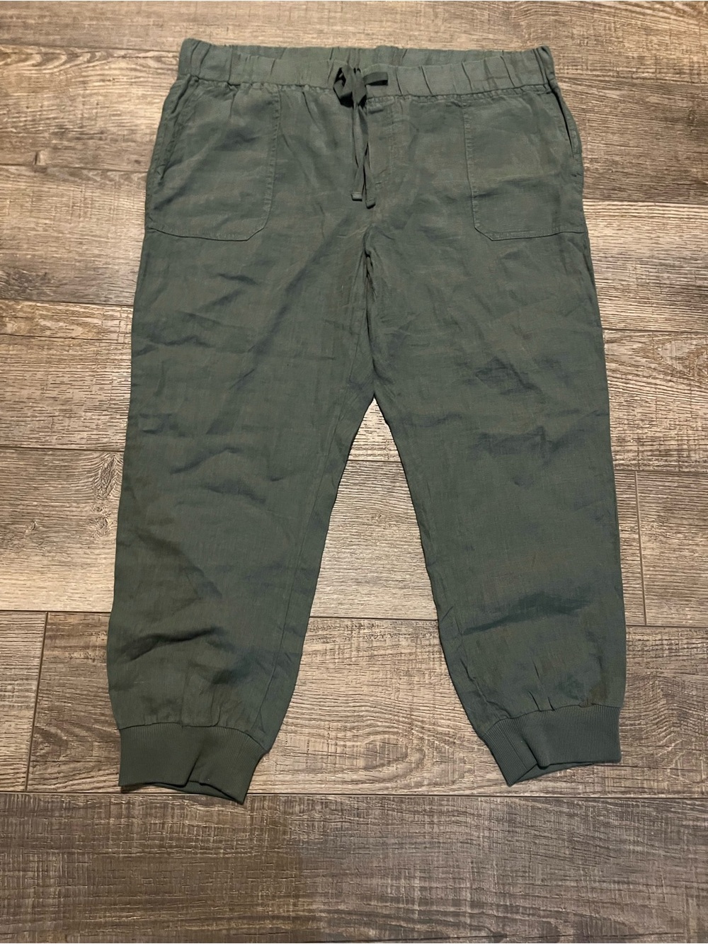 Caslon Petite Olive Green Drawstring Linen Jogger Pants